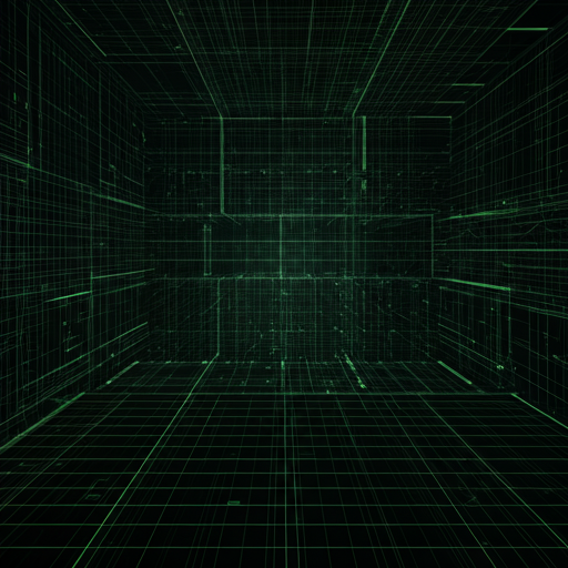 Technical blueprint grid with abstract geometric architecture